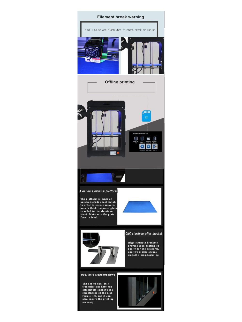 Hi Smart 250*300*400 Dual Extruder Nozzle Hotbed FDM 3D Printer With Resume Print - Image 6